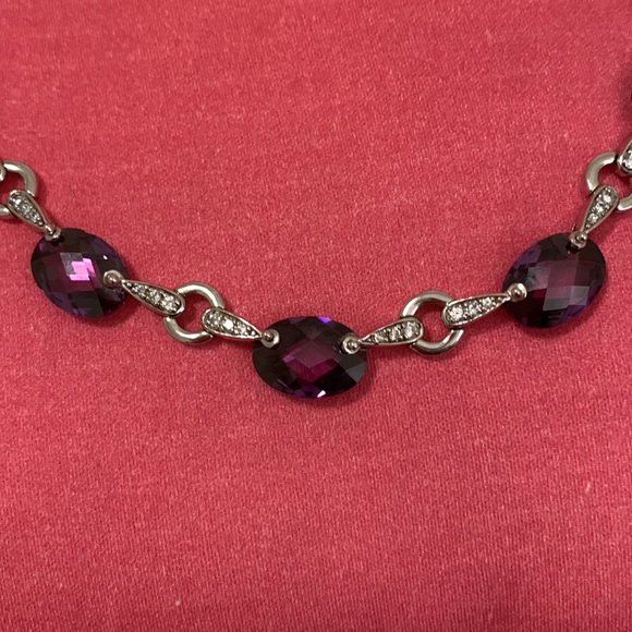 Vintage 925 Sterling Silver Station necklace w/ 5 lab-created amethyst stones - Picture 5 of 9